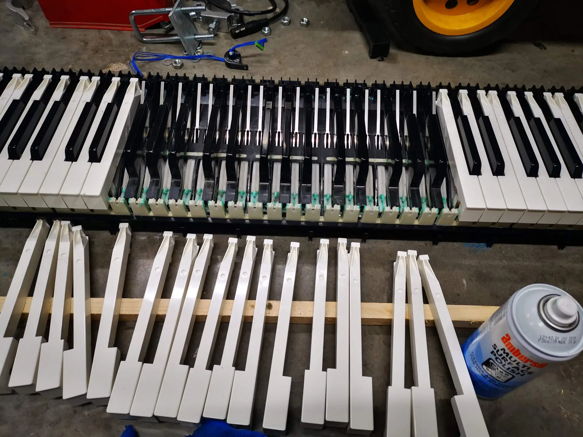 Keys removed in a Yamaha Electric Piano being repaired