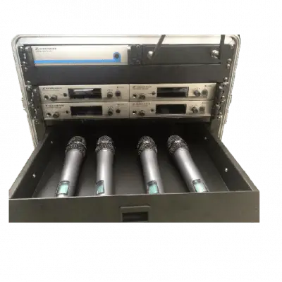 Rack of 4 hand held radio microphones to rent